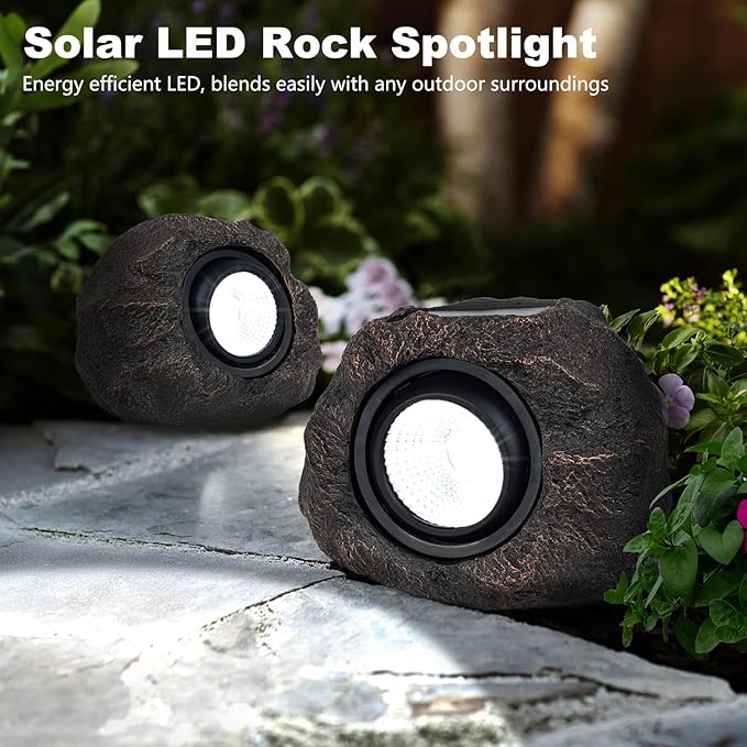 Solar Rock Lights, 4 Pack Solar Powered Waterproof LED Spotlights Decorative for Outdoor Garden, Pathway, Walkway, Yard, Landscape, Patio