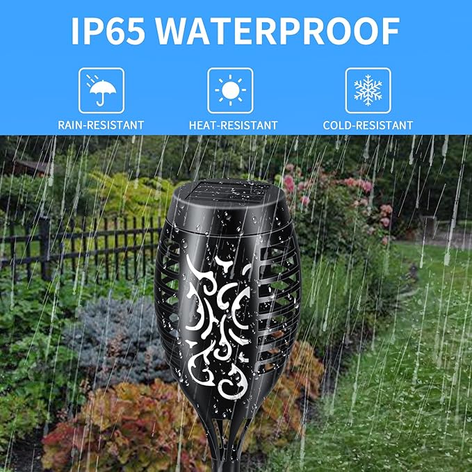 Solar Lights Outdoor 12 Pack, Solar Torch Light with Flickering Flame, Waterproof Outdoor Lighting Solar Powered Pathway Lights, Decoration Lighting for Garden Yard Patio, Auto On/Off