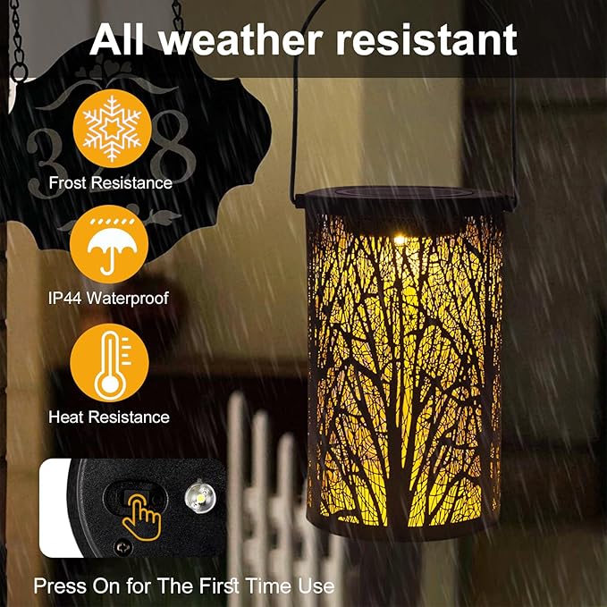 Solar Lanterns for Outdoor Waterproof, Hanging Solar Lights Gifts for Women Mom, Tree Lantern Hanging/Standing for Patio, Lawn, Tabletop, Garden Decorative LED Lantern Black Tree