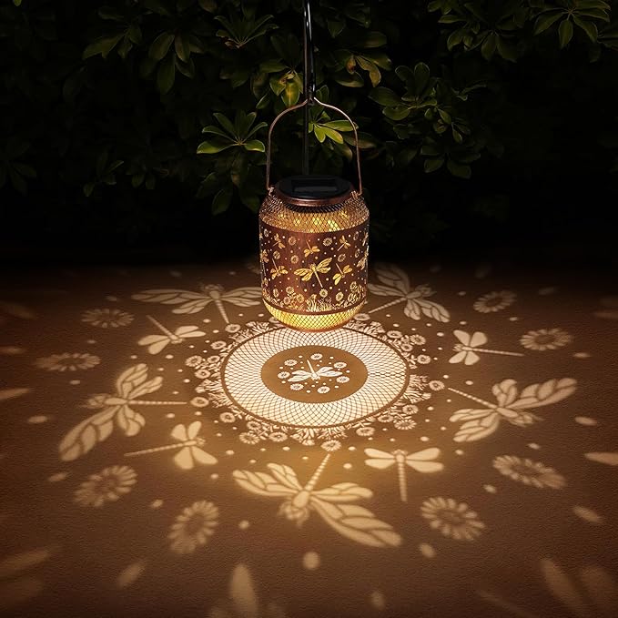 Solar Lanterns Outdoor Waterproof Dragonfly Garden Decor Gifts for Women Mom Grandma Hanging Solar Lights Metal Lantern Decoration Outside for Yard, Patio, Backyard, Porch
