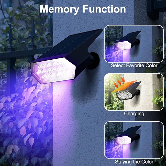 Upgraded Solar Spot Lights Outdoor, Waterproof IP65 RGB Color Changing Solar Outdoor Lights, Multicolor Solar Landscape Spotlights with Memory Function for Holiday Decorations, Yard, Garden, Pathway