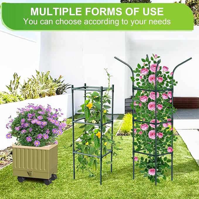 Raised Garden Bed Planter Box with Trellis, 71" Self-Watering Tomato Planter with Wheels for Climbing Vegetable and Plants, Tomato Cage Planters for Indoor Outdoor Patio Greenhouse Gardening (1Pack)