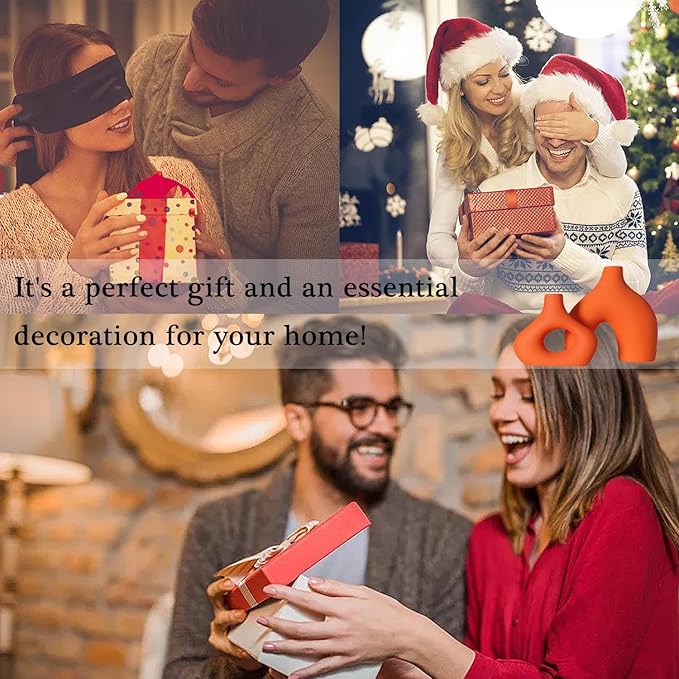 CEMABT Orange Ceramic Vase Set of 2 for Modern Minimalist Bohemian Decor，Round Matte Donut Vases for Pampas Grass-Perfect for Living Room, Dining Table, Office Bedroom Shelf Decor Entryway, Console