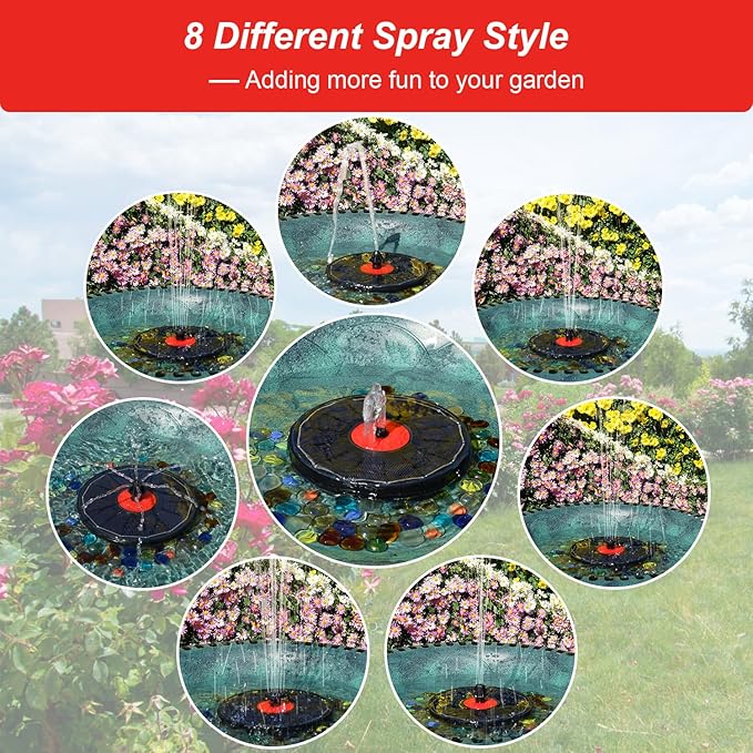 Solar Fountain with Red Flower - Attract Birds - Upgrade 3.5W Solar Bird Bath Fountains, Solar Powered Water Feature Fountain Pump with 7 Nozzles for Hummingbirds, Garden, Pool, and Pond