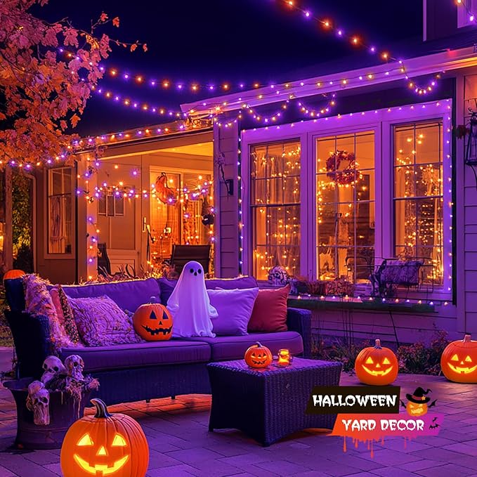 JMEXSUSS 500 LED Orange and Purple Halloween Lights, 173ft Halloween String Lights Outdoor Waterproof, 8 Modes Christmas Tree Light Plug in for Party House Indoor Decor