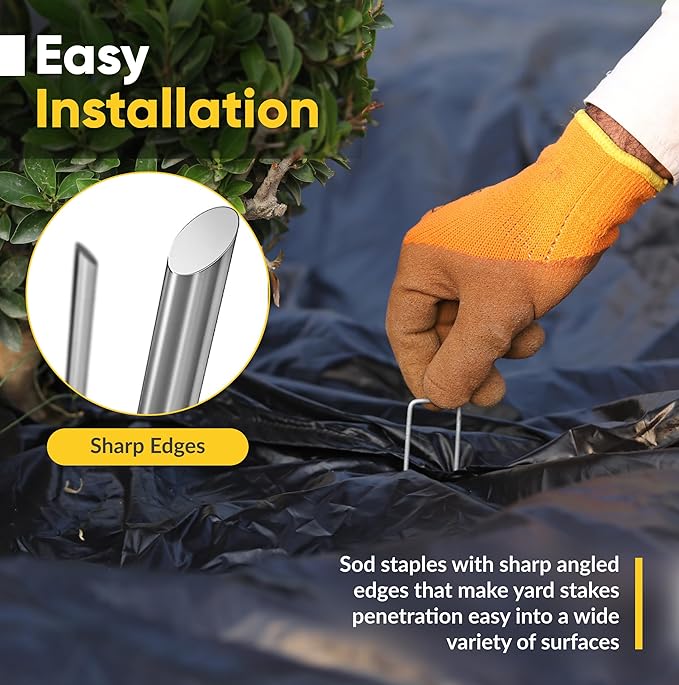 USA Made 15 Pack Landscape Staples 6 inch 11 Gauge Garden Stakes Galvanized Garden Staples | Metal Ground Stakes for Gardening| Yard Stakes for Decoration, Weed Barrier Fabric