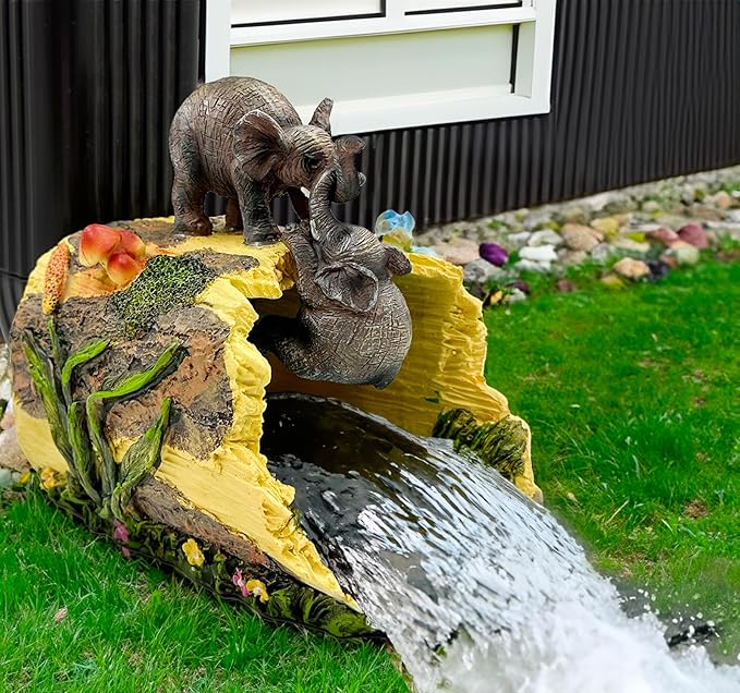 Teaeeno Twin Elephants Decor Gutter Downspout Extension Decorative,Animal Statue Outdoor Decor,3"×4" Rain Gutter Downspout Splash Block,Garden Splash Block Outdoor Sculpture,Rain Downspout Diverter