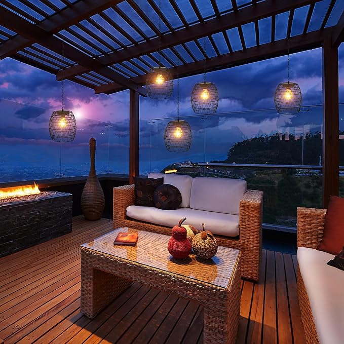 Hanging Solar Lantern Outdoor Waterproof, Metal Lantern Bright Solar Outdoor Lights with Edison Bulb for Garden Patio Yard Decoration