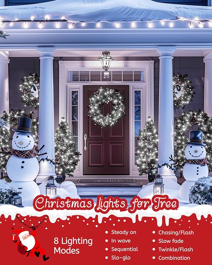 Minetom Christmas Lights, 128ft 400 LED Outdoor Christmas Tree Lights with Remote, 8 Modes Christmas String Lights Plug-in Mini Xmas Tree Lights with Timer for Outside Party Decor, Cool White