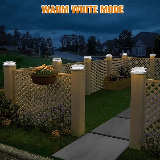 APONUO Solar Post Cap Lights for 4x4 Wood & Vinyl Posts, IP44 Waterproof Cool White LED 4x4 Post Solar Lights, Outdoor Garden Patio Yard Decor, 12 Pack (White)