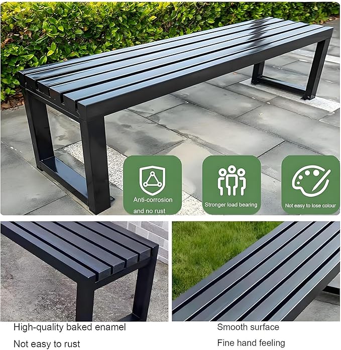 Weatherproof Metal Dining Bench, Outdoor Bench Backless Patio Bench 2-Person Farmhouse Bench Garden Bench for Kitchen, Living Room, Entryway(Pink,40in)