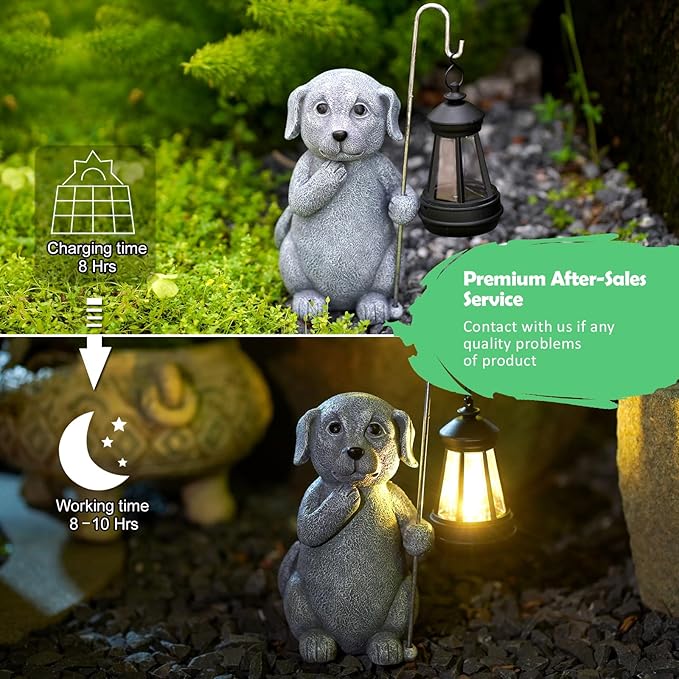 Garden Decor Solar Statues for Mom Grandma Birthdays for Women Sister Wife Lady - Front Patio Balcony Yard Art Lawn Ornaments Porch Outdoor Outside Decorations (Dog)