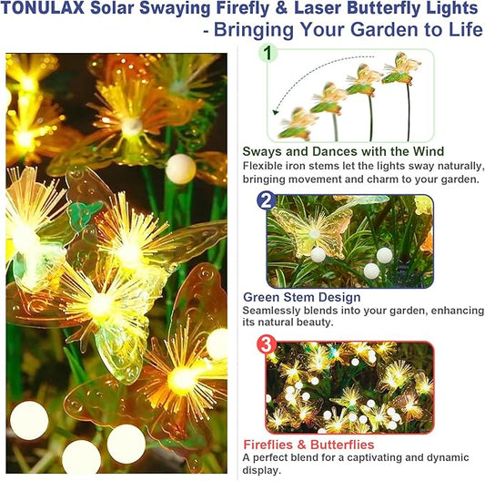 TONULAX Solar Firefly&Butterfly Garden Lights - Outdoor Light for Yard Decoration, Larger Solar Panel, Waterproof LED Garden Lights for Pathway&Holiday Decor (4pack)