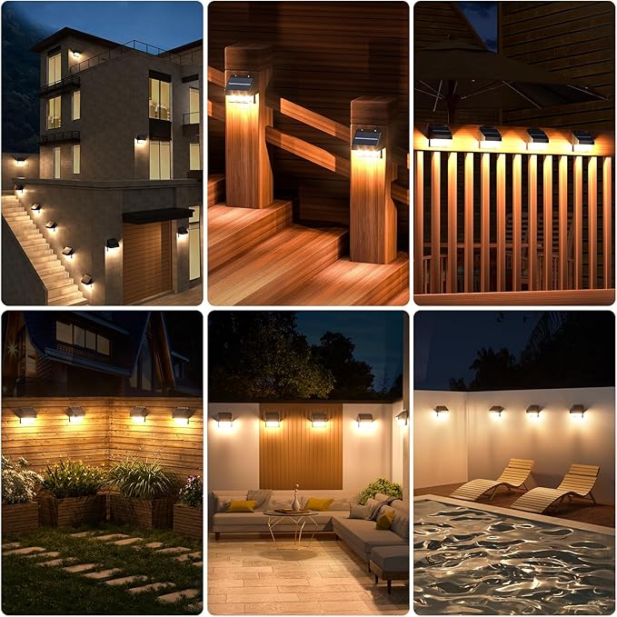 AOSEA High Bright Solar Lights Outdoor IP67 Waterproof, 6 Pack Solar Wall Powered Deck Lights with Tungsten Bulbs, Fence Lights for Outside, Yard, Patio, Fence, Steps, Garden, Landscape (Warm White)