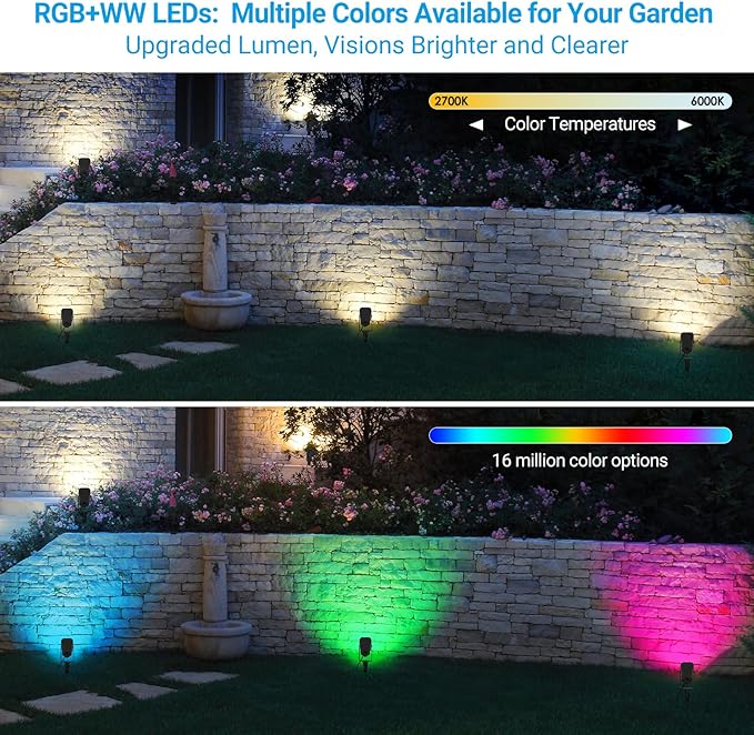 ropelux Low Voltage Landscape Lighting, RGBW Spot Lights Outdoor with App/Vioce Control, IP65 Waterproof, Color Changing, 51ft Led Outdoor Spotlight for Yard Garden Patio Halloween-5 Pack