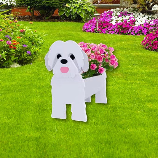 Shih Tzu White Dog Planter Plant Pots,Cute Garden Dog Flower Planter,Dog Planters Birthday Gifts for Women,Office,Indoor/Outdoor Decor（9.45 * 8.98 * 13.5in）