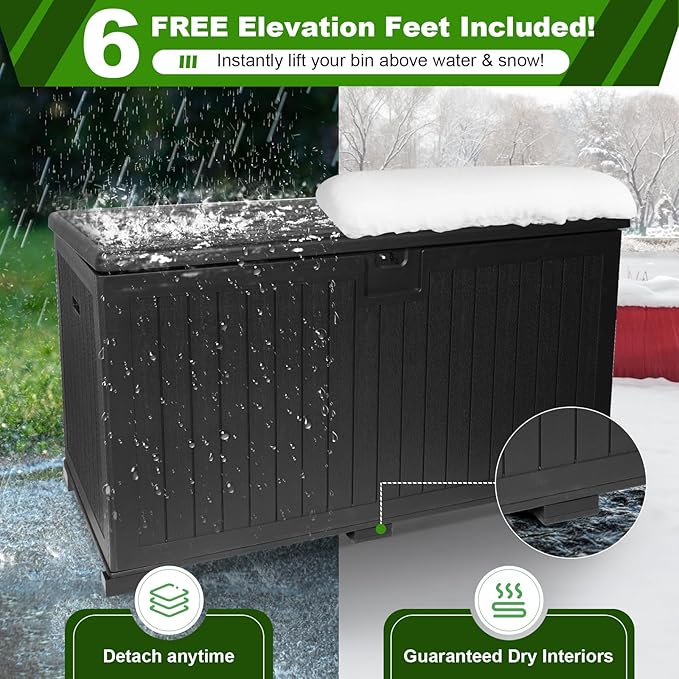 270 Gallon Outdoor Storage Box Waterproof, Extra Large Plastic Outside Deck Box Weatherproof, Resin Patio Storage Bin with Lock and Lids for Pool Equipment and Cushion, Black