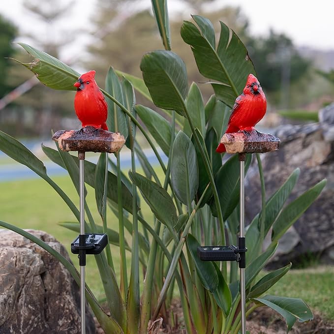 Birdsong Cardinal Gifts Garden Decor Statues Red Bird Outdoor Decorative Figurine Solar Lights Outside Yard Lawn Patio Porch Flower Bed Christmas Decorations Memorial Gift for Grave (Red Cardinal)