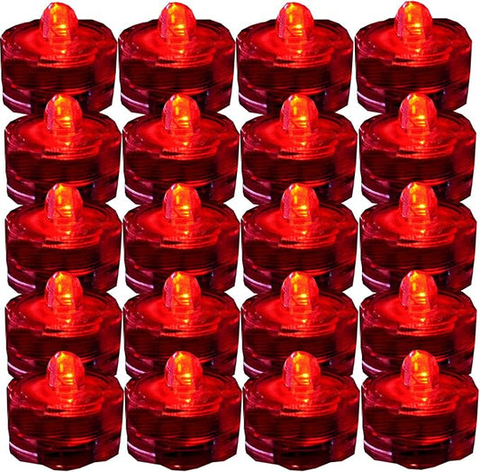 Bright LED Floral Tea Light Vase Submersible Lights for Party Wedding (Red, 30 Pack)