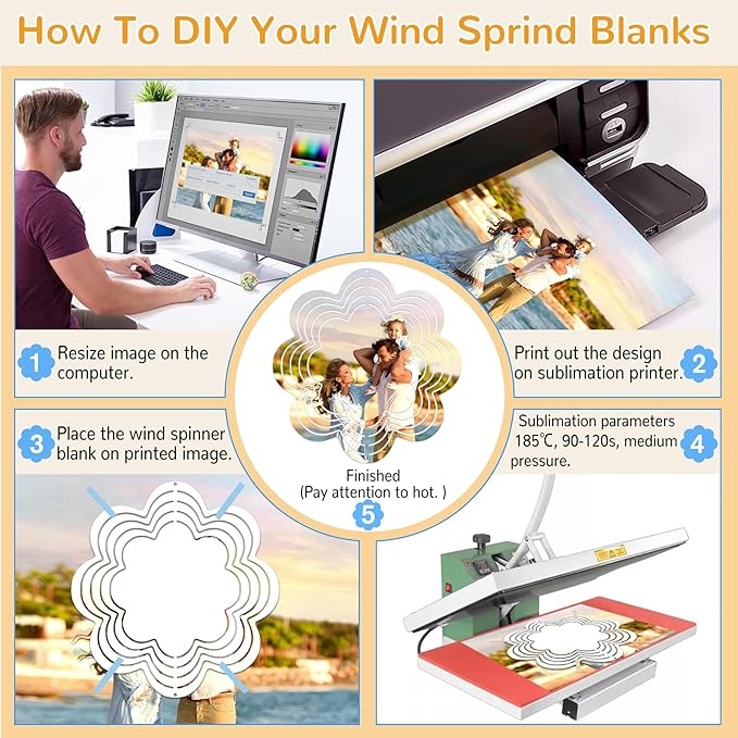 Sublimation Wind Spinner Blanks, 8 Pack 10 Inch 3D Aluminum Metal Hanging Wind Spinner Bulk for Garden Yard Outdoor, Window Porch Decoration for Heat Press Transfer DIY (16. Luchy-flower-8pcs)