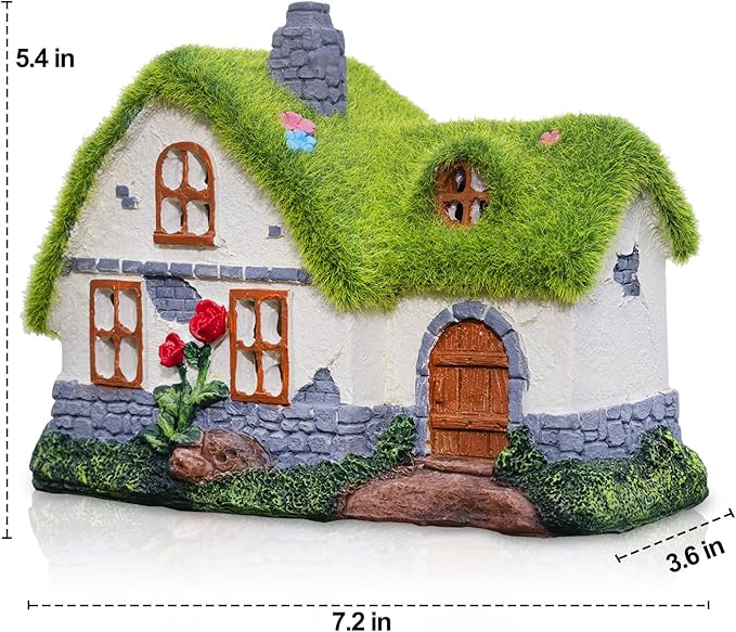Solar Fairy House Garden Statue with Flocked Decor - Outdoor Garden Cottage Figurine with Lights, Figurine for Outdoor Patio Lawn Porch Garden Decorations