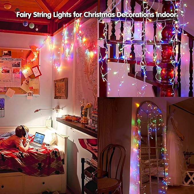 Solar Christmas Lights Outdoor Waterproof Christmas Decorations Curtain Lights 320LED 29.5ft 60 Drops, Solar Powered Rechargeable Fairy Lights for Party, Holiday, Wedding Decorations(Multicolor)