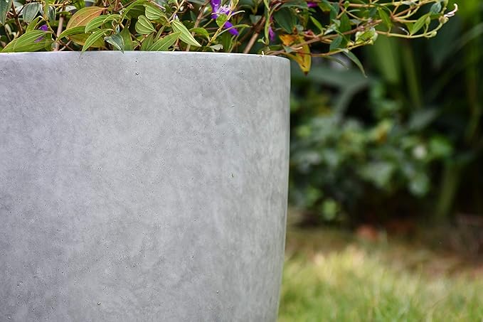 Kante 18 Inch Dia Round Concrete Planter, Indoor Outdoor Large Plant Pot with Drainage Hole and Rubber Plug for Home Patio Garden, Natural Concrete