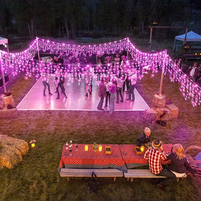 33ft Icicle Lights for Outside, Pink Christmas Lights Outdoor Waterproof for House, 400 LED Twinkle Light with 75 Drops Clear Wire Short Curtain Lights for Room Home Wall Indoor Decorations