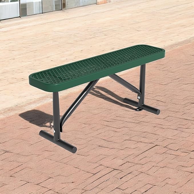 48" L Outdoor Steel Flat Bench, Heavy Duty Metal Park Bench for Outside, Expanded Metal, Commercial Benches Mesh Bench for Shopping Mall, Store, Lawn, Park, Patio, Deck, Garden (Green, 4FT)