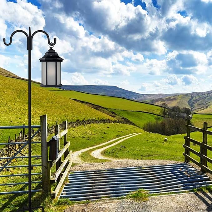 FEED GARDEN Adjustable Double Shepherds Hook for Outdoor with 5 Prong Base 108 Inch Heavy Duty Two Sided Bird Feeder Pole for Hanging Plant Baskets, Solar Light Lanterns, Wind Chimes