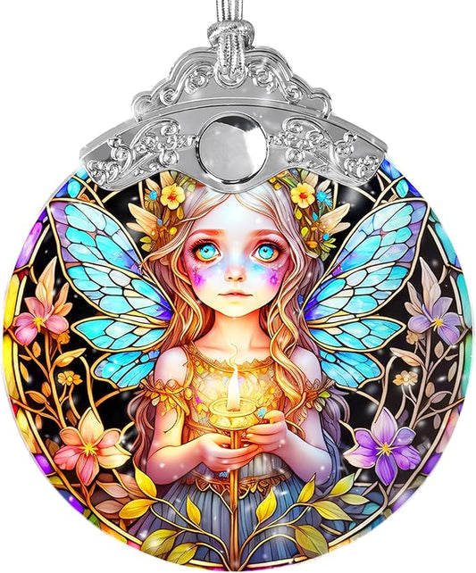 Fairy Stained Glass Suncatcher, Jocidea Fairy Ornament, Fairy Christmas Ornament, Holidays Ornaments, Christmas Tree Ornament, Fairy Decor, Gifts for Fairy Lovers