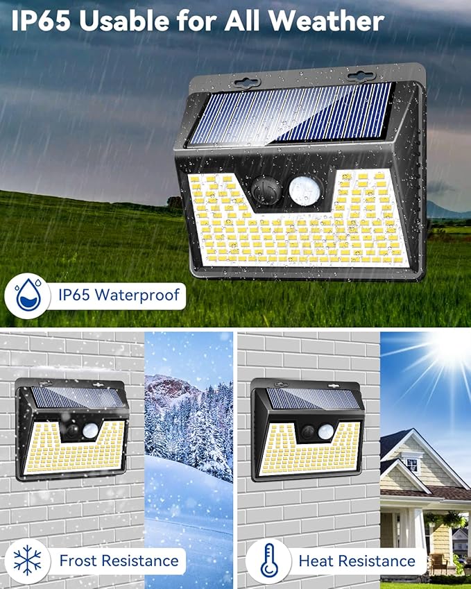Peasur Solar Lights Outdoor Waterproof [8 Pack/140LED], Warm White Motion Sensor Light Ultra-Bright, 3 Modes Solar Fence Security Lighting for Wall Garden Yard Garage Patio