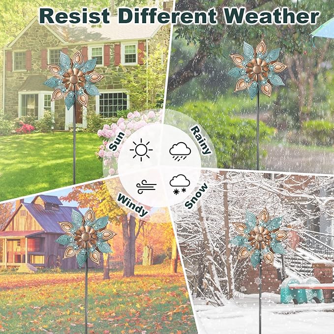 Decoroca Outdoor Wind Spinners Copper - 360 Degrees Metal Swivel Flowers&Leaves Wind Spinners for Patio, Lawn, Yard and Garden - for Classical Style - Festival Outdoor Decor