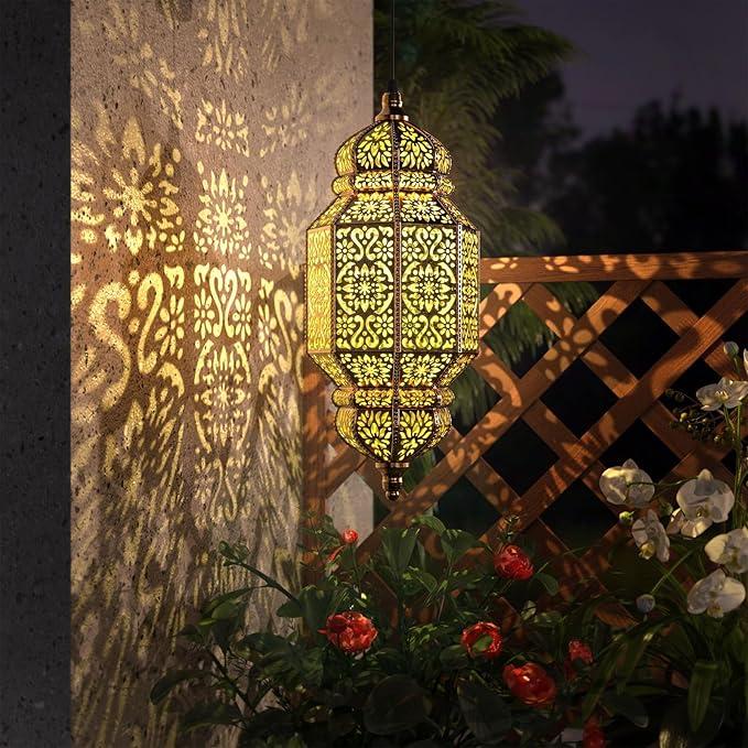 Twinkya 18 Inch High Large Hanging Solar Lights Outdoor Garden Decorative Solar Lantern Waterproof Plastic Moroccan Outdoor Decorations for Patio Pathway Yard Porch Backyard Garden Decor (1 Pack)