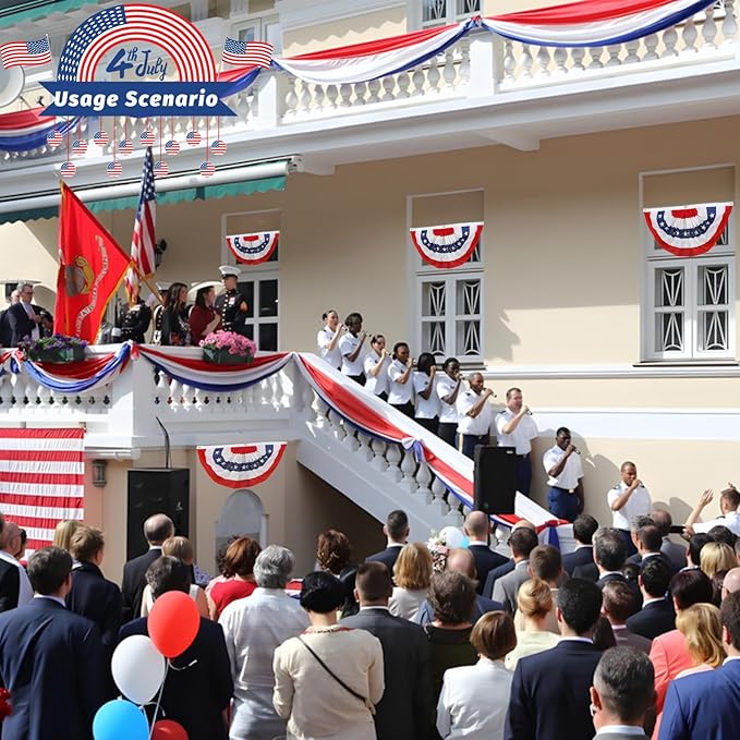 Americana Bunting Flags Outdoor 2x4 Ft,Pleated Fan Flag with Embroidered Stars,Red White and Blue Decorations for 4th of July Independence Day Memorial Day Patriotic Decorations (Set of 5)