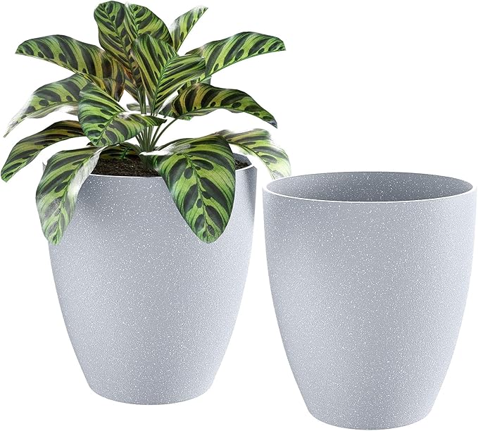 QCQHDU Plant Pots Set of 2 Pack,10 Inch Plant Pot for Indoor and Outdoor Plants with Drainage Hole,Flower Pots Modern Decorative Planter for Garden Plants (Sandy)