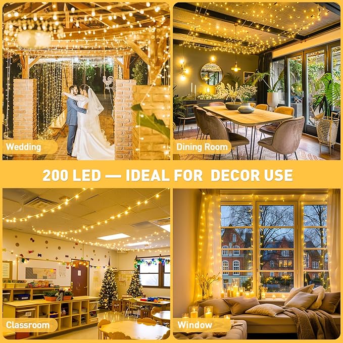 JMEXSUSS 200 LED String Lights Indoor Outdoor Clear Wire, Connectable Warm White Christmas String Lights for Bedroom, 66 Ft Twinkle Fairy String Lights Plug in for Home Wedding Tree Yard Patio Spring