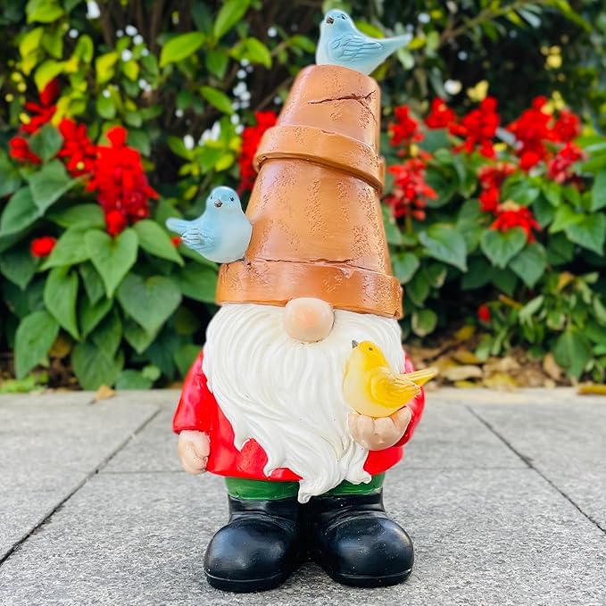 Solar Garden Gnome Figurine, Cute Resin Gnome Sculpture, Garden Gnome Statues Outdoor Decor, Funny Gnome Gift Sculpture Decoration for Home Patio Yard Lawn Porch Ornament