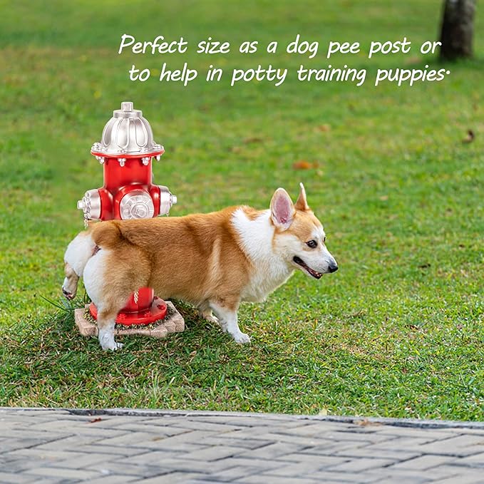 Fake Fire Hydrant for Dogs to Peed on, Dog Fire Hydrant Pee Post, 14.5" Backyard Decor Outdoor Statues Firefighter Gifts for Men (with Base Design)