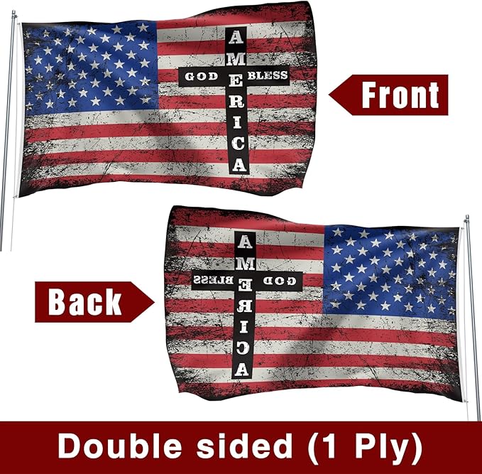 God Bless America Flag 3x5 ft, Double Sided Patriotic Usa Military Flag with Jesus and Cross for Outdoor House Yard Decorations, Patriotic Flag, Christian Gifts
