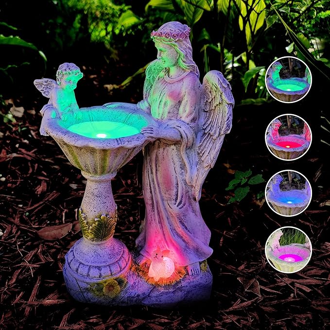 Solar Angel Figurine with Color Changing Light - Resin Statue Ornament for Outdoor Decor, Patio, Lawn and Housewarming Gift