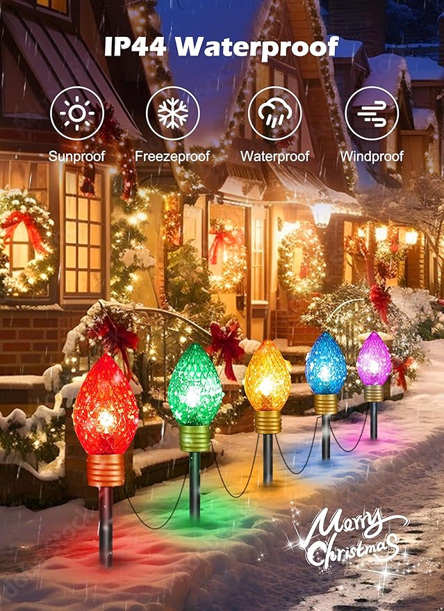 Strawberry Jumbo C9 Christmas Lights Outdoor - 4 Pack Total 34FT 20 LED Jumbo C9 Christmas Pathway Lights Outdoor, C9 Walkway Lights, Christmas Decoration for Outside Lawn Holiday, Multicolor