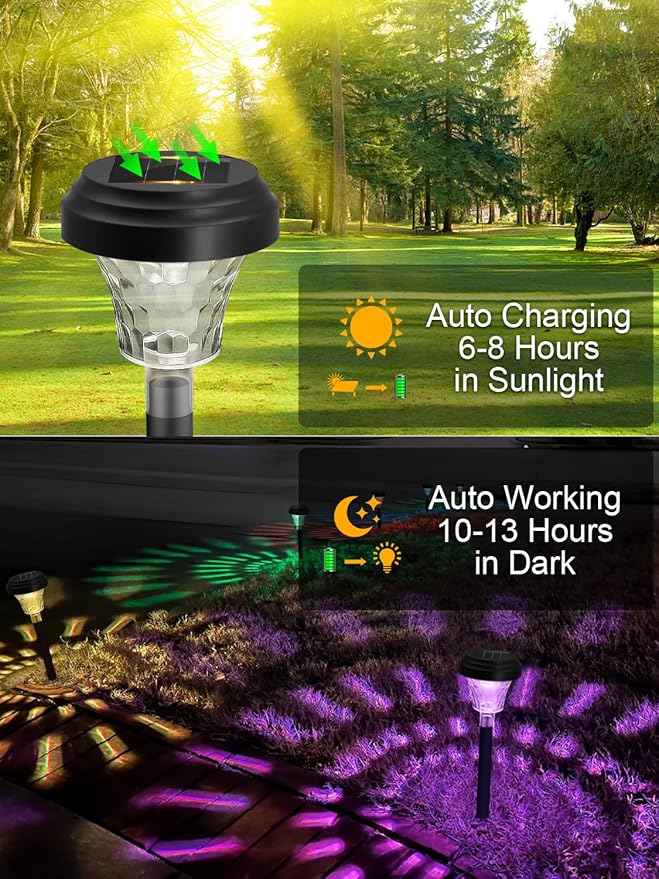 Solar Pathway Lights 8 Pack, Outdoor Solar Yard Lights, RGB Color Changing+Warm White, IP67 Waterproof for Garden Path Backyard Christmas Lawn Landscape Decorative