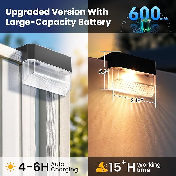 SOLPEX Solar Fence Lights Outdoor,Solar Deck Lights Waterproof Led Solar Lights for Outdoor Stairs,Step,Patio,Yard,Garden,Balcony and Porch,12 Pack Shell-Like Light Spots(Black Shell,Warm White&RGB)