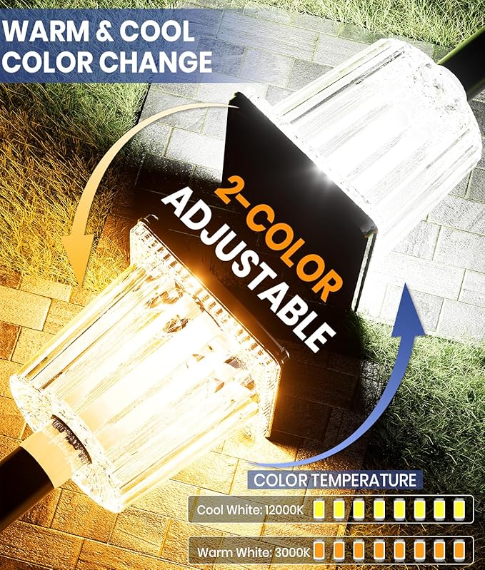 Super Bright Solar Pathway Lights Outdoor Powered,Adjustable Warm&Cool White,Waterproof IP65 Garden Decor Landscape Lighting Outside for Yard/Patio/Walkway/Driveway/Landscape (Obsidian Black, 1 Pack)