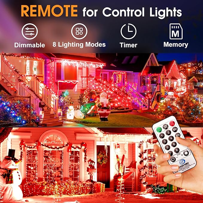 KNONEW 600ft 1500 LED String Lights Outdoor Christmas Lights 8 Modes & Timer Fairy Light Plug in Waterproof LED String Lights for Xmas Yard Tree Wedding Party Holiday Decorations (Red)