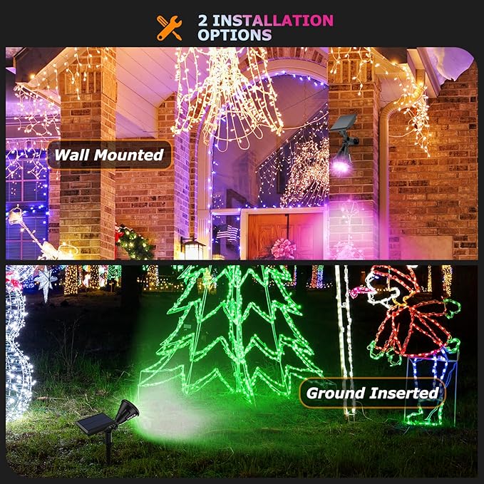 Color Changing Solar Spot Lights Outdoor, 21 LEDs Brightness Solar Pathway Lights Outdoor, IP67 Waterproof Exterior Solar Lights for House, 2-in-1 Solar Flood Lights Outdoor for Yard