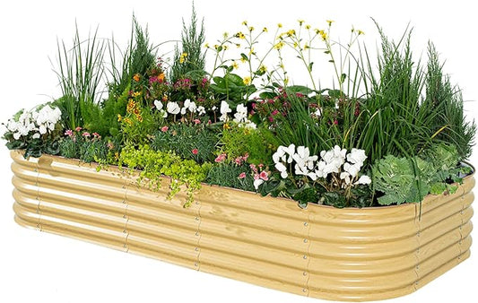 Vego garden Raised Garden Bed Kit, 17" Tall 10 in 1 Modular, Metal Planter Box for Vegetables, Flowers, Herbs, Sunlit Oak