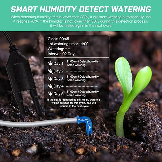 Automatic Plant Waterer Self Watering System Indoor for 15 Potted Plants Pack of 2, Auto Drip Irrigation Kit Programmable Water Timer w Smart Humidity Detection