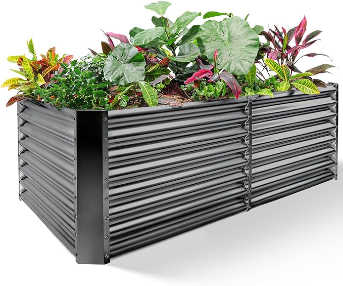 Land Guard 8×4×2 ft Galvanized Raised Garden Bed Kit, Galvanized Planter Raised Garden Boxes Outdoor, Large Metal Raised Garden Beds for Vegetables(Grey)…